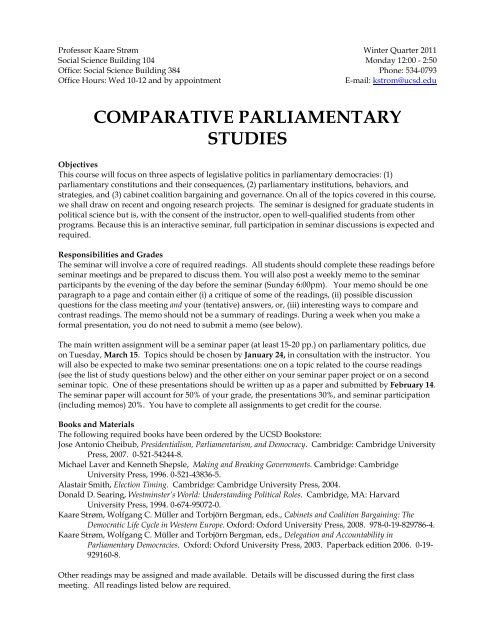 Comparative Parliamentary Studies - Department of Political Science