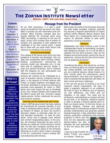 THE ZORYAN INSTITUTE Newsletter - Azad-Hye