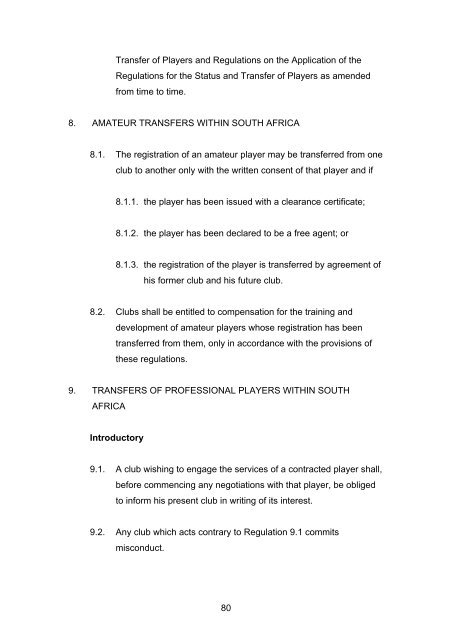 Player Transfer Regulations - South African Football Association