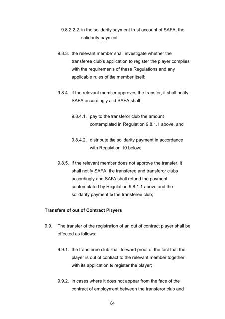 Player Transfer Regulations - South African Football Association