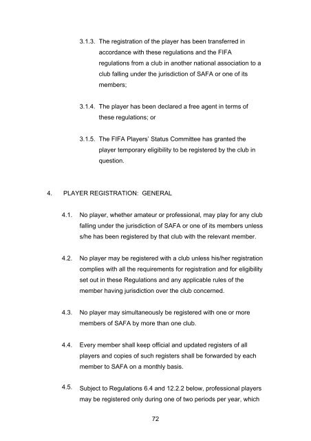 Player Transfer Regulations - South African Football Association