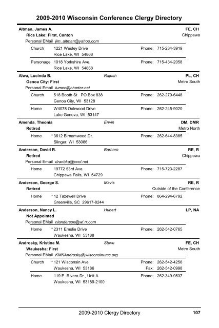 Clergy Directory - Wisconsin Conference United Methodist Church