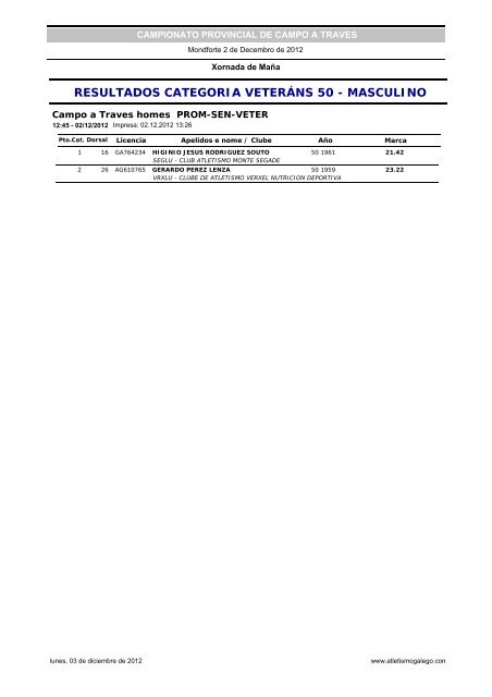 resultados - FederaciÃ³n Galega de Atletismo