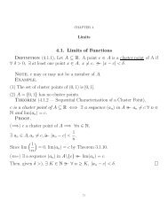 4.1. Limits of Functions Definition (4.1.1). Let A â R. A point c ... - CBU