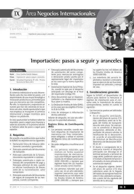 IX ImportaciÃ³n: pasos a seguir y aranceles - Revista Actualidad ...