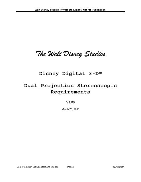 Dual Projection 3D Specifications - Disney Digital Cinema Portal ...