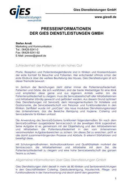 presseinformationen der gies dienstleistungen gmbh