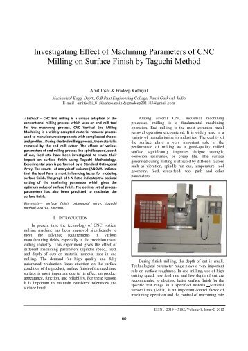 Investigating Effect of Machining Parameters of CNC ... - IRD India