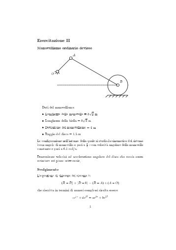 Esercitazione II Manovellismo ordinario deviato O A B Dati del ...