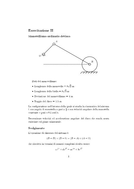 Esercitazione II Manovellismo ordinario deviato O A B Dati del ...