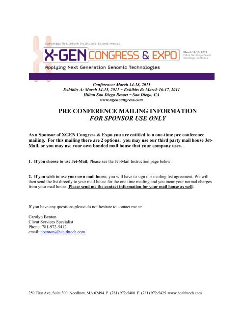 pre conference mailing information for sponsor use only