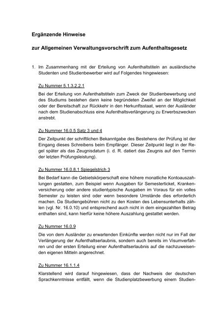 ErgÃ¤nzende Hinweise zur Allgemeinen Verwaltungsvorschrift zum ...