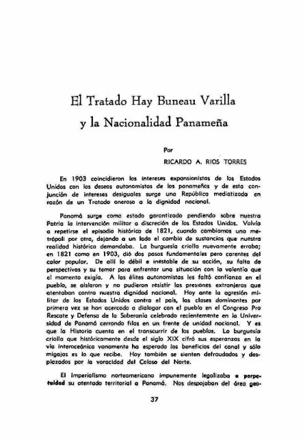 El Tratado Hay Buneau Varilla y la Nacionalidad Panamefia