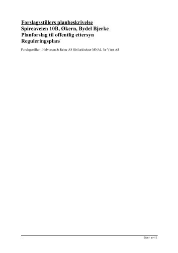 Forslagsstillers planbeskrivelse Spireaveien 10B, Økern, Bydel ...
