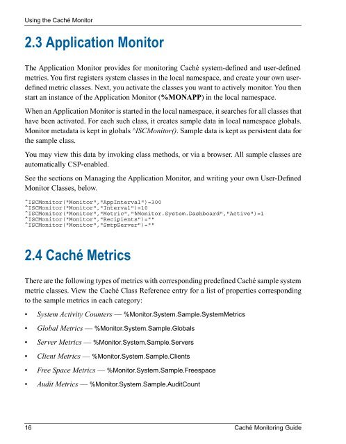 Caché Monitoring Guide - InterSystems Documentation