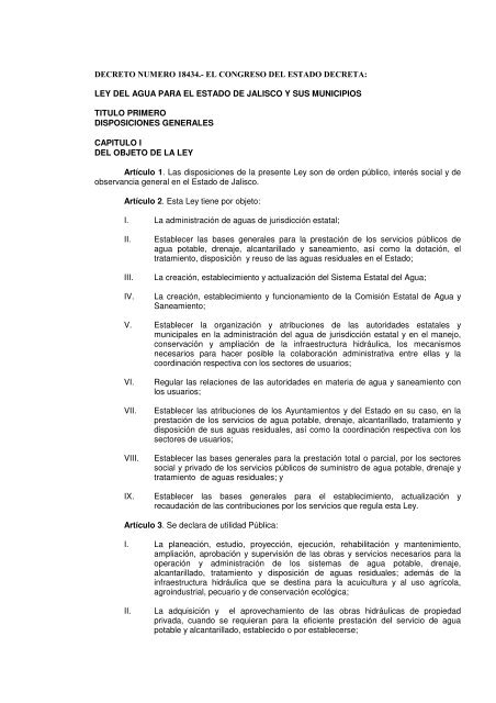 Ley del Agua para el Estado de Jalisco y sus Municipios.