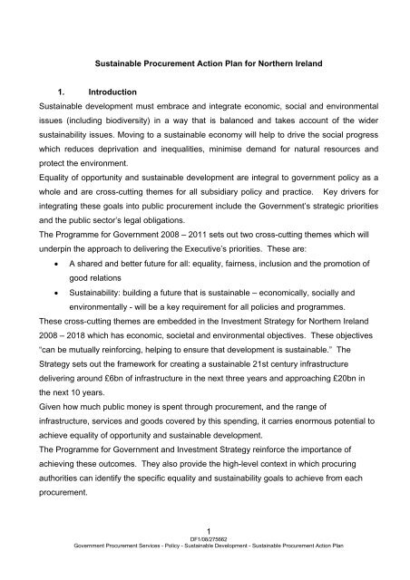 Sustainable Procurement Action Plan for Northern Ireland - unpcdc