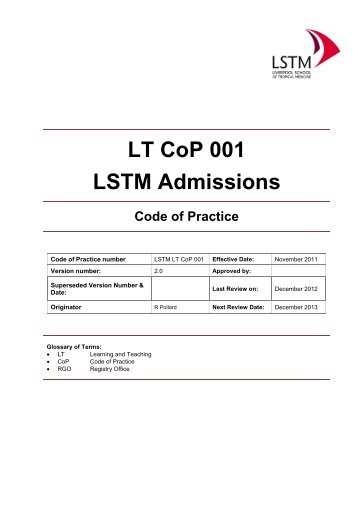 LSTM Admissions Policy - Liverpool School of Tropical Medicine