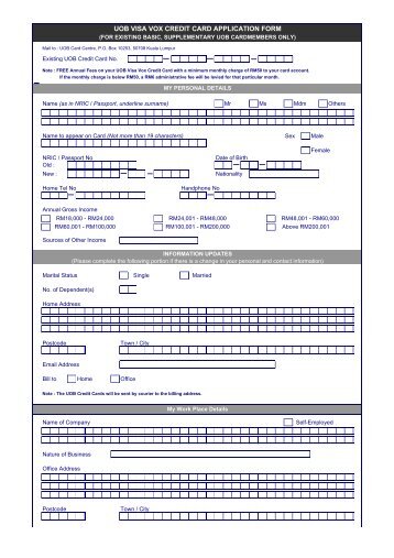 uob visa vox credit card application form - United Overseas Bank ...