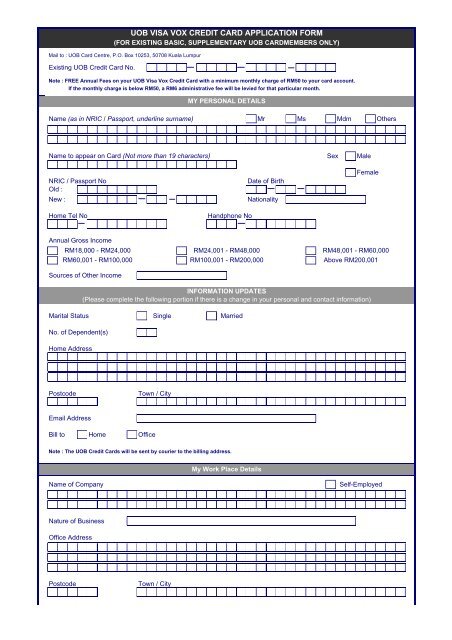 uob visa vox credit card application form - United Overseas Bank ...