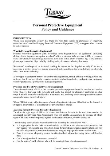 Personal Protective Equipment Policy and Guidance - Torbay Council