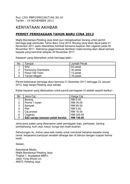 Permit Perniagaan Tahun Baru Cina 2012 - Majlis Bandaraya ...