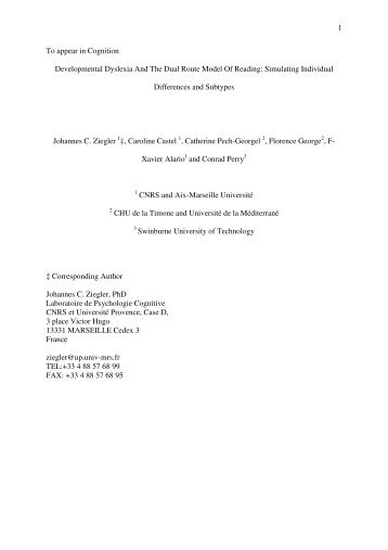 Developmental Dyslexia And The Dual Route Model - Aix Marseille ...