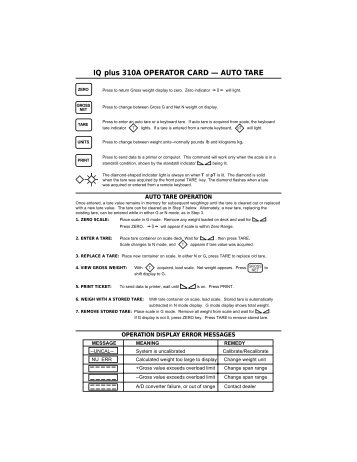 IQ plus 310A OPERATOR CARD â AUTO TARE - Rice Lake ...