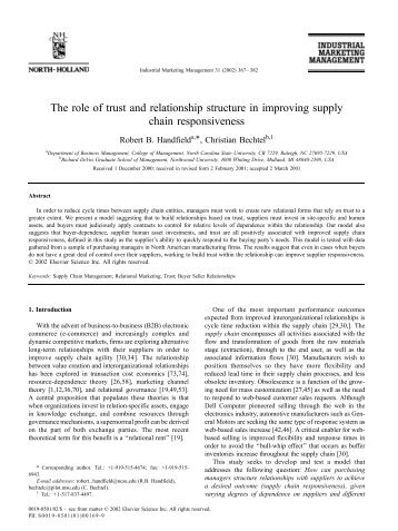 The role of trust and relationship structure in improving supply chain ...