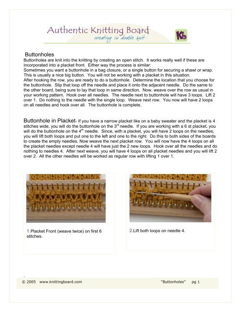 Buttonholes (pdf) - Authentic Knitting board