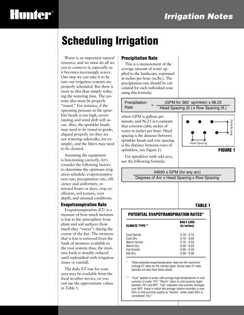 LIT-088 Irrigation Notes: Scheduling Irrigation - Hunter Industries