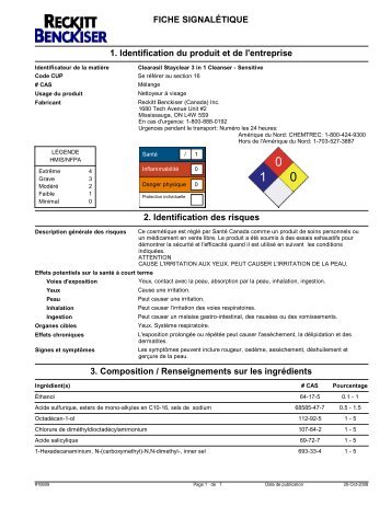 FICHE SIGNALÉTIQUE 1. Identification du ... - Reckitt Benckiser