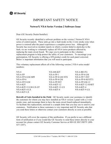 Letter to Dealers & Installers - UTCFS Global Security Products