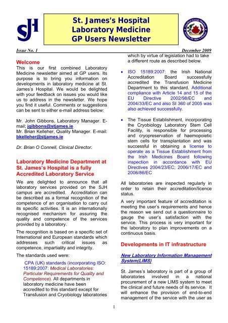 GP User Newsletter Issue 1 (PDF 128Kb) - St. James's Hospital