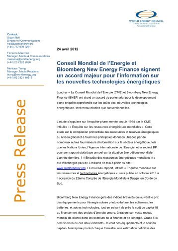 Conseil Mondial de l'Energie et Bloomberg New Energy Finance ...