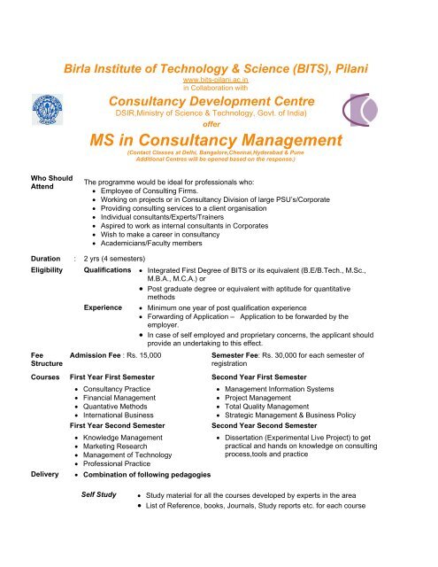 Birla Institute Of Science Of Technology BITS Pilani Consultancy 