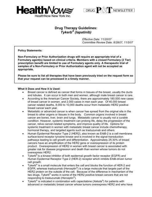 Drug Therapy Guidelines: Tykerb (lapatinib)