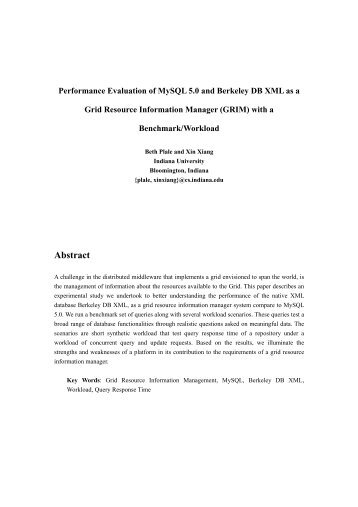 Performance Evaluation of MySQL 5.0 and Berkeley ... - ResearchGate