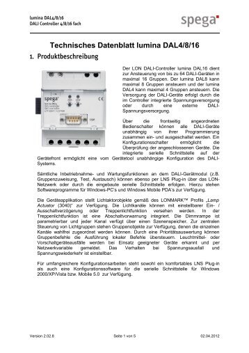 Technisches Datenblatt lumina DAL4/8/16 - spega.de