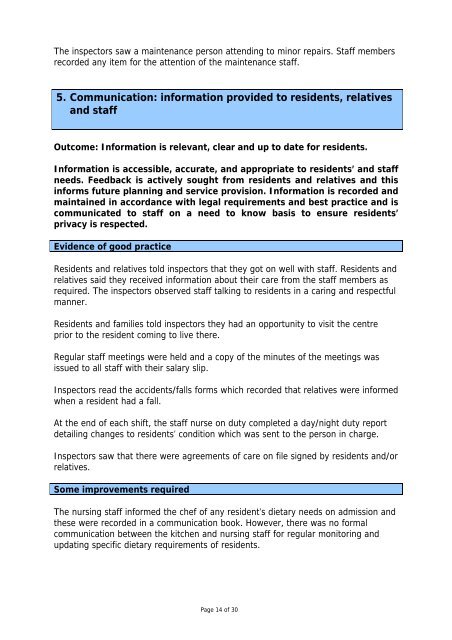 TLC City West 0692 nursing home inspection report - hiqa.ie