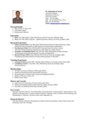 CURRICULUM VITAE - Department of Physics