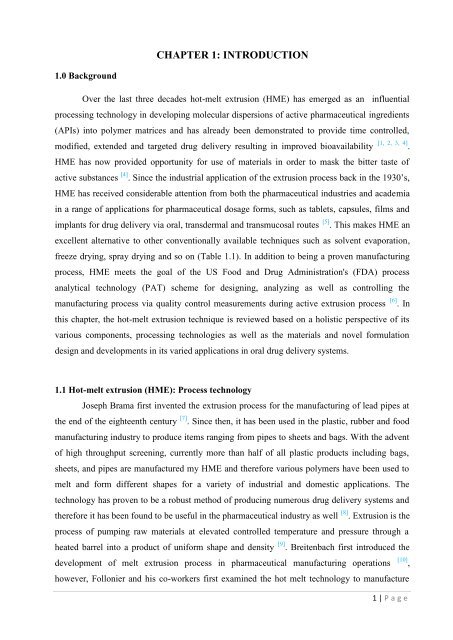 Development of hot-melt extrusion as a novel technique for the ...