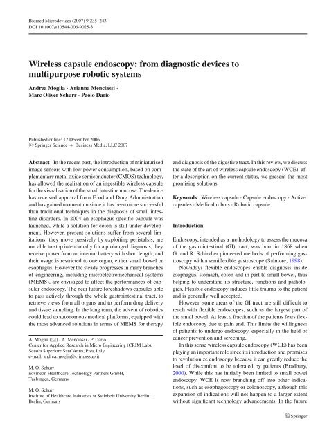 Wireless capsule endoscopy: from diagnostic devices to ...