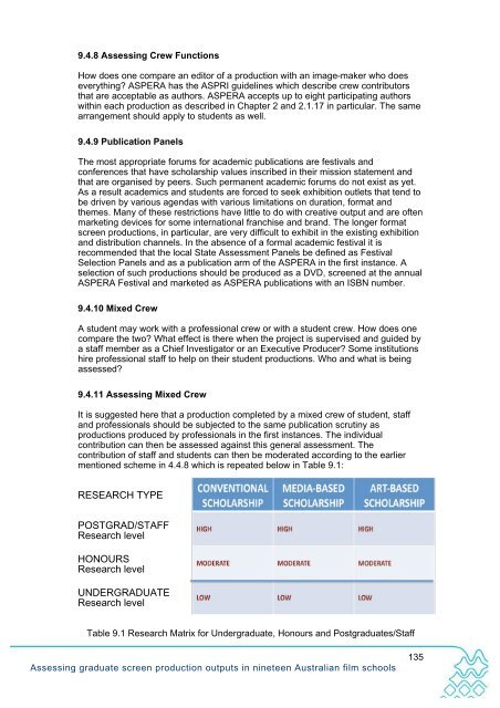 Assessing graduate screen production outputs in nineteen ...