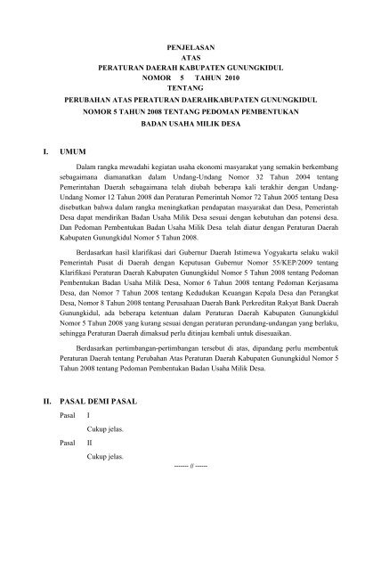 Perda Nomor 5 Tahun 2010 tentang Perubahan Atas - Gunungkidul