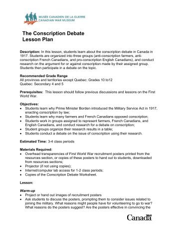 The Conscription Debate Lesson Plan - Canadian War Museum