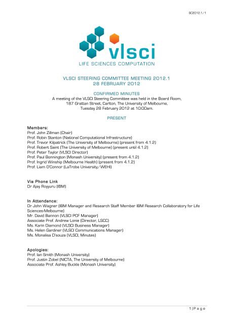 VLSCI Steering Committee Minutes for meeting 1 2012