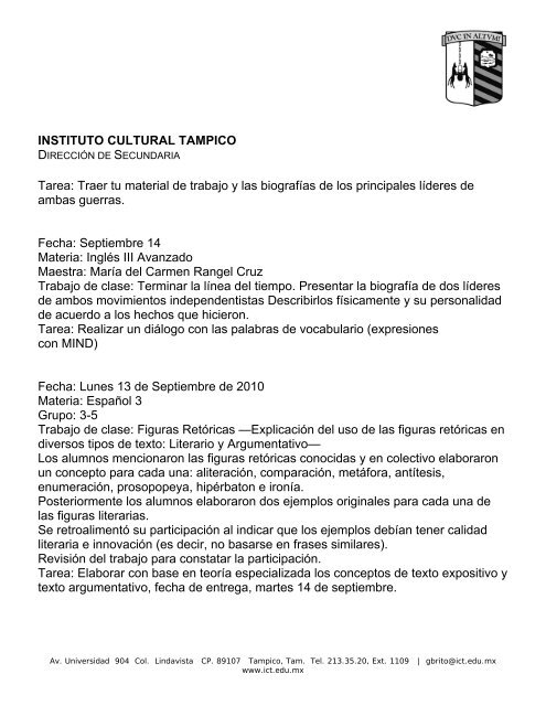 No tarea Materia: MatemÃ¡ticas Tarea - Instituto Cultural Tampico ICT