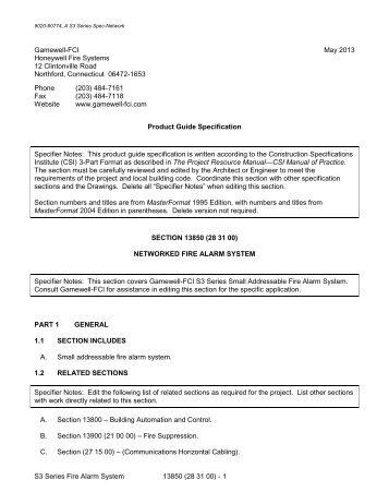 S3 Series Network Engineering Specification (PDF) - Gamewell-FCI