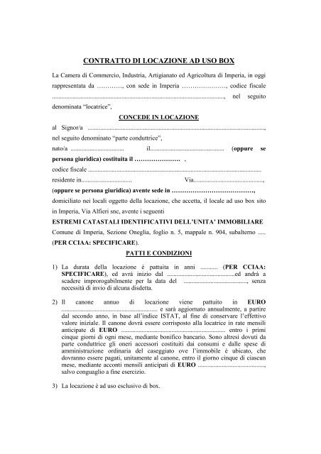 4 Bozza Contratto Locazione Box Camera Di Commercio Di